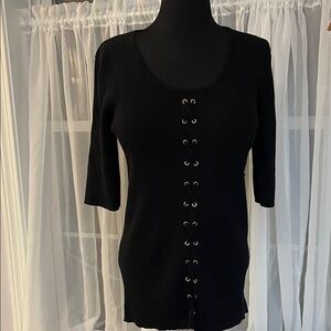 Black Lace-Up Sweater Top